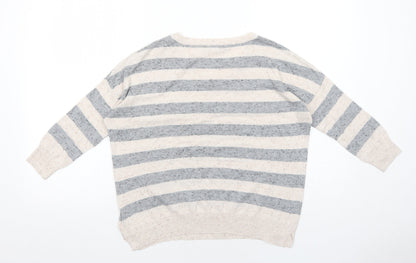 Gap Womens Beige V-Neck Striped Cotton Pullover Jumper Size XS