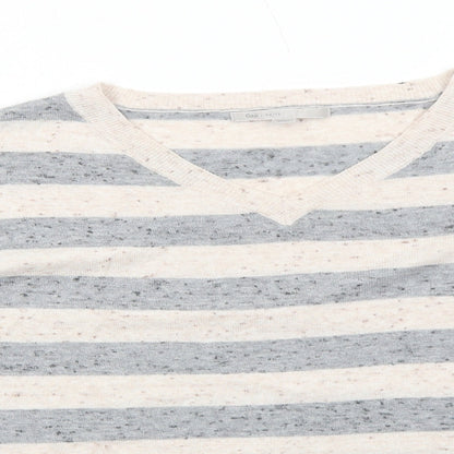 Gap Womens Beige V-Neck Striped Cotton Pullover Jumper Size XS