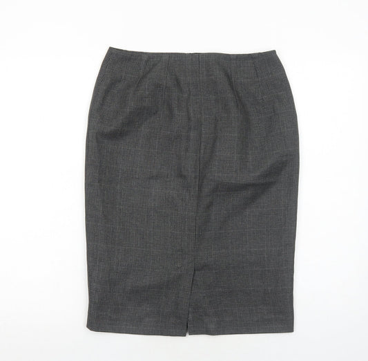 Marks and Spencer Womens Grey Plaid Polyester Straight & Pencil Skirt Size 10 Zip
