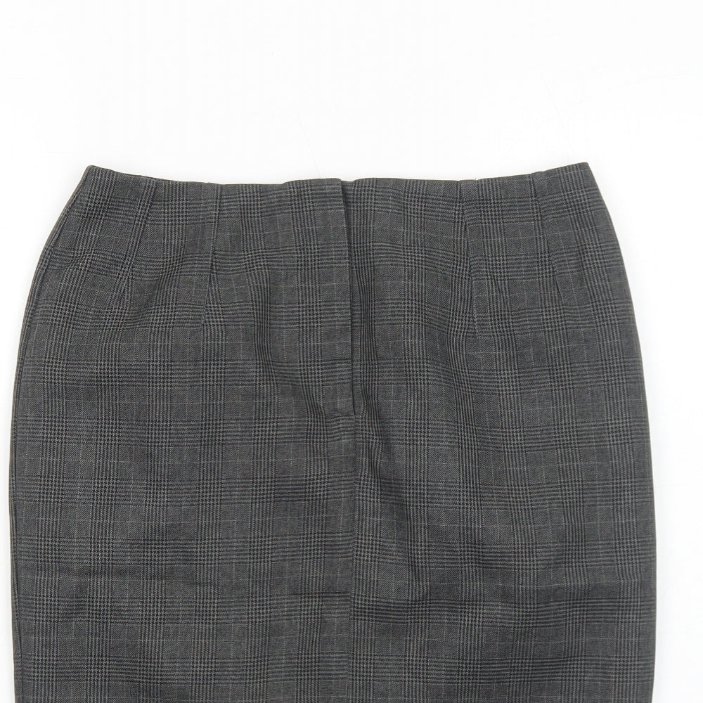 Marks and Spencer Womens Grey Plaid Polyester Straight & Pencil Skirt Size 10 Zip