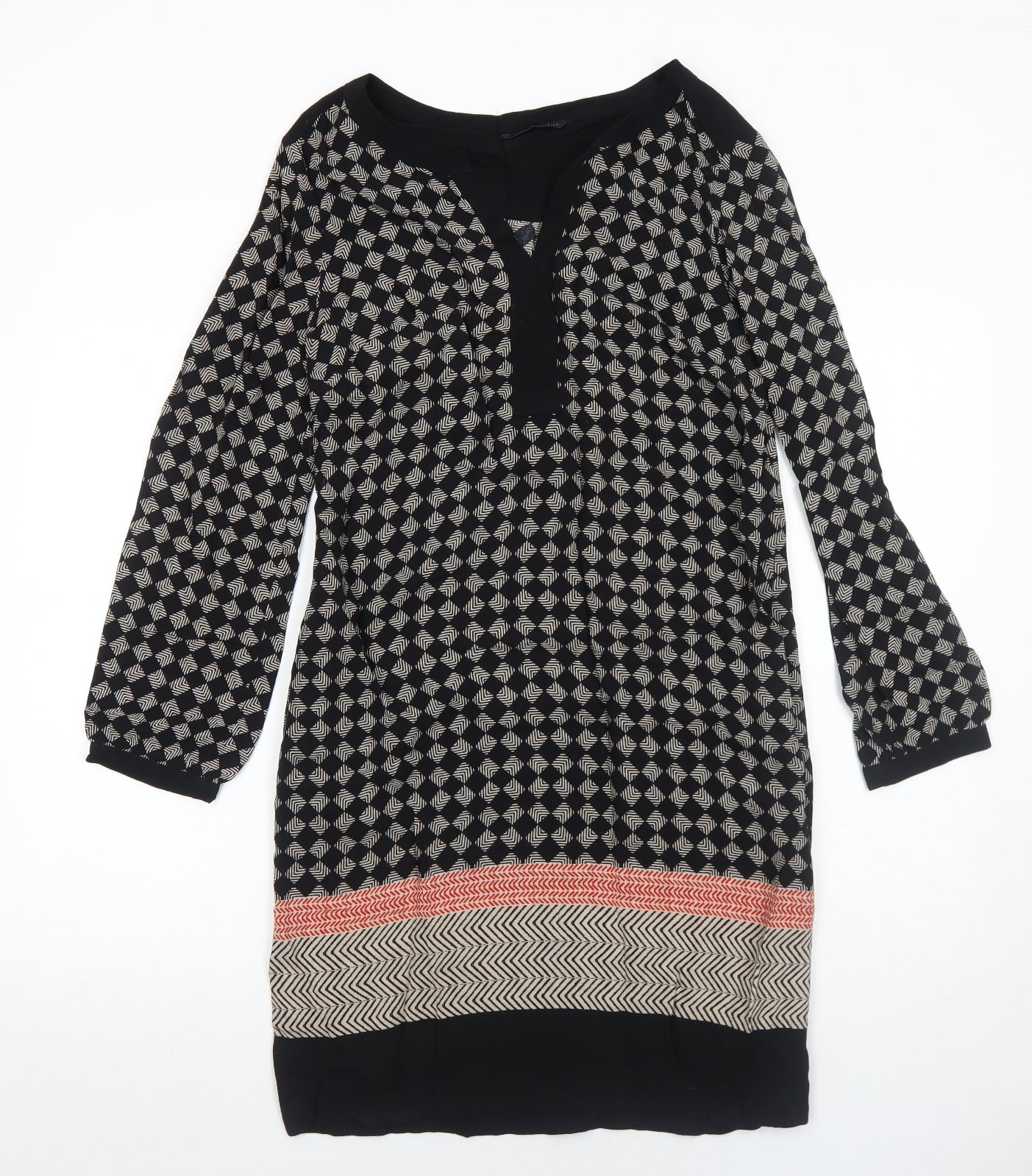 Marks and Spencer Womens Black Geometric Viscose A-Line Size 10 V-Neck Pullover