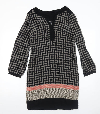 Marks and Spencer Womens Black Geometric Viscose A-Line Size 10 V-Neck Pullover