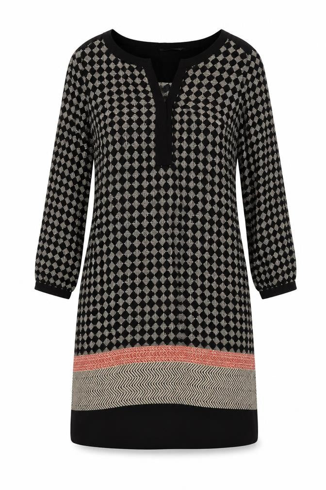 Marks and Spencer Womens Black Geometric Viscose A-Line Size 10 V-Neck Pullover