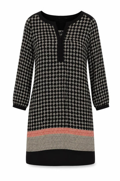 Marks and Spencer Womens Black Geometric Viscose A-Line Size 10 V-Neck Pullover