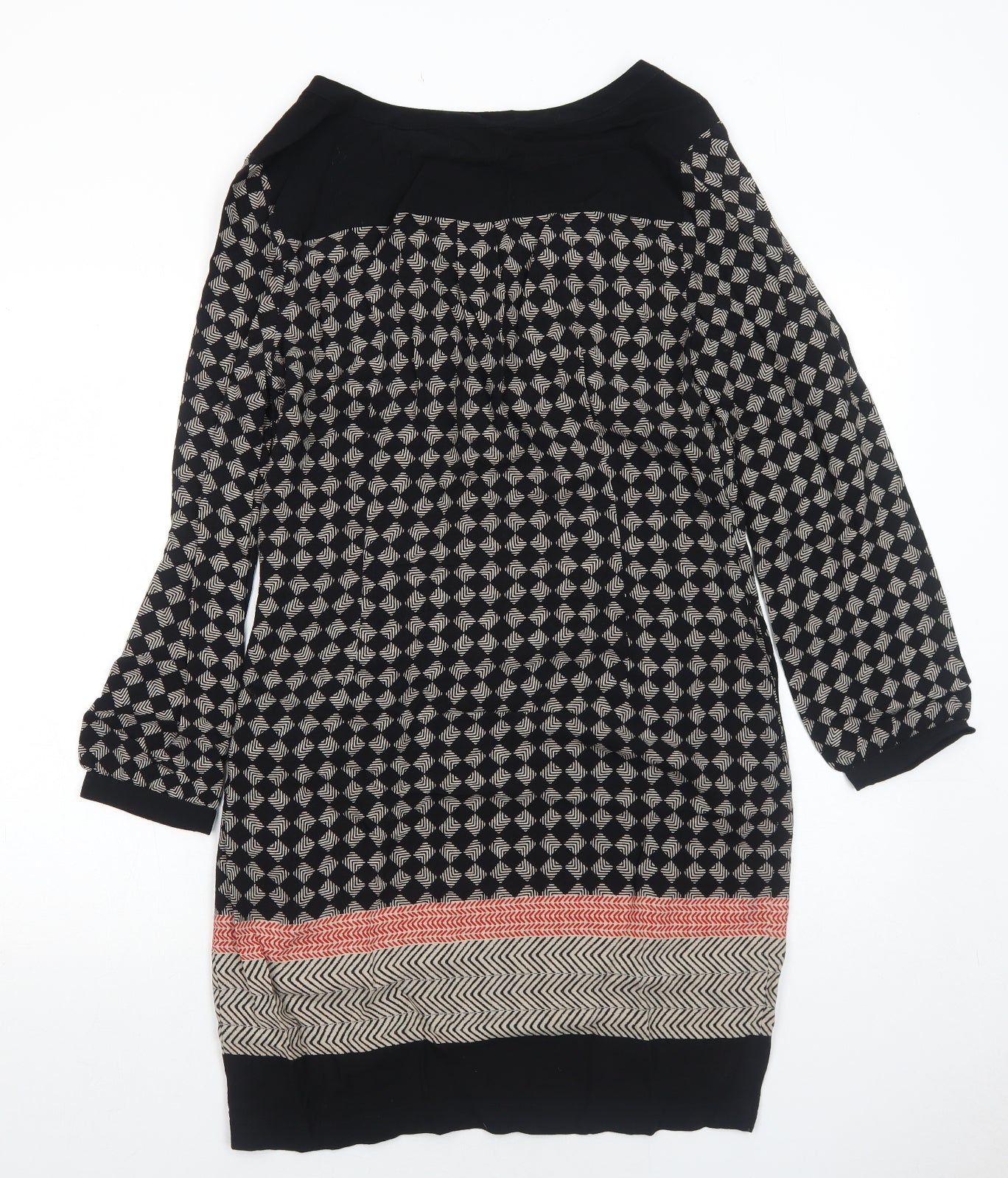 Marks and Spencer Womens Black Geometric Viscose A-Line Size 10 V-Neck Pullover