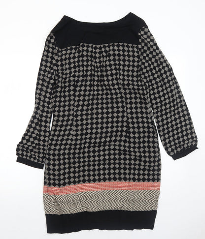 Marks and Spencer Womens Black Geometric Viscose A-Line Size 10 V-Neck Pullover