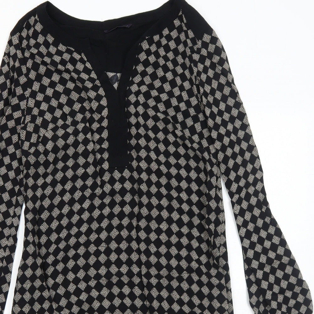 Marks and Spencer Womens Black Geometric Viscose A-Line Size 10 V-Neck Pullover
