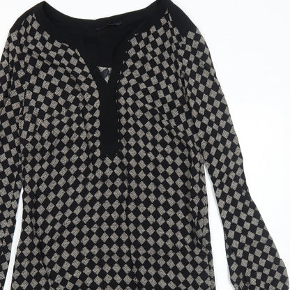 Marks and Spencer Womens Black Geometric Viscose A-Line Size 10 V-Neck Pullover