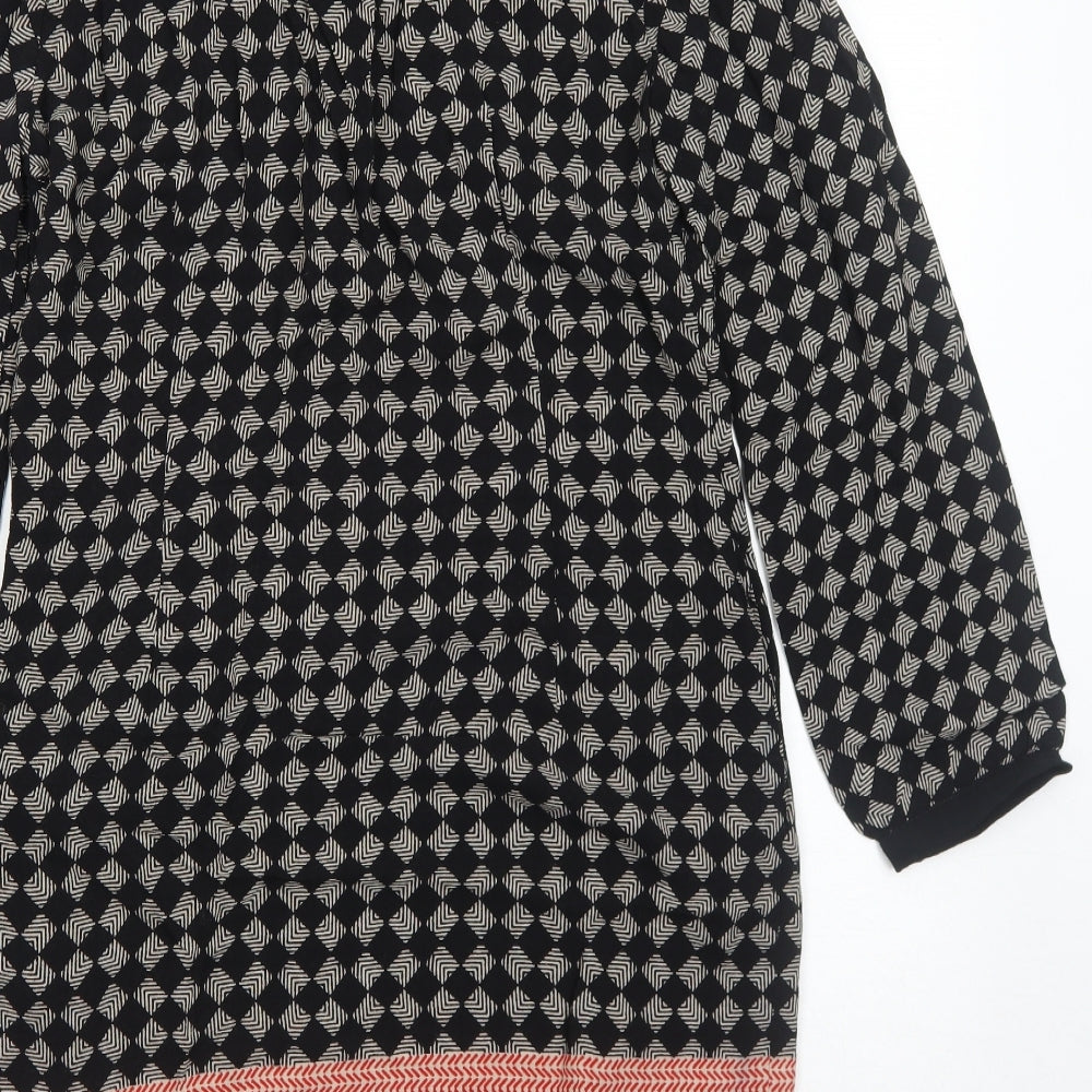 Marks and Spencer Womens Black Geometric Viscose A-Line Size 10 V-Neck Pullover
