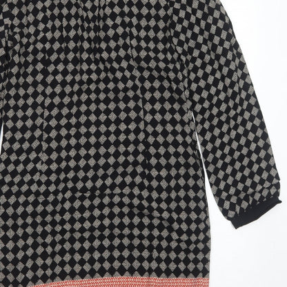 Marks and Spencer Womens Black Geometric Viscose A-Line Size 10 V-Neck Pullover