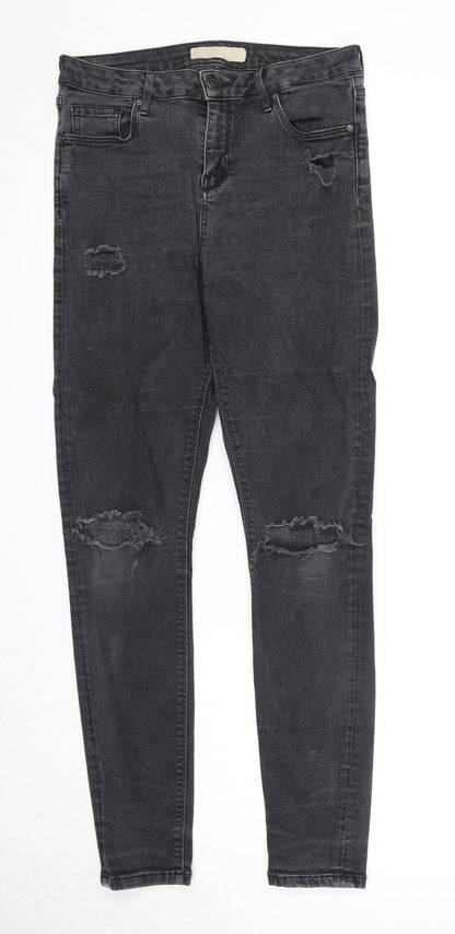 Topshop Womens Black Cotton Skinny Jeans Size 30 in L32 in Regular Zip