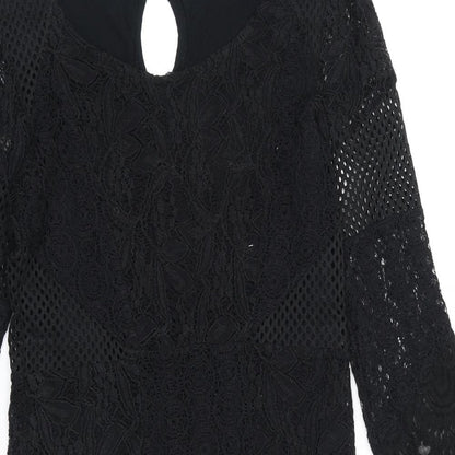 Cream Womens Black Geometric Cotton A-Line Size S Round Neck Button