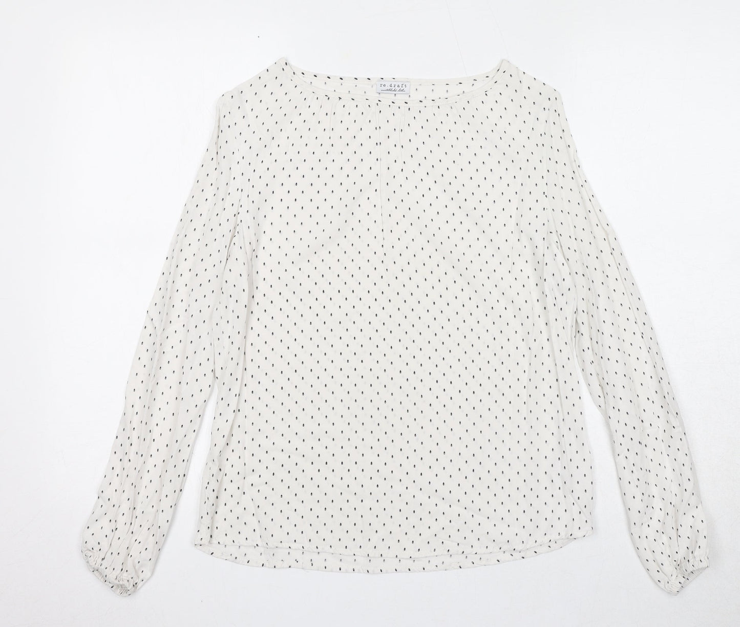 Re.draft Womens White Geometric Viscose Basic Blouse Size 6 Boat Neck