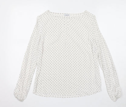 Re.draft Womens White Geometric Viscose Basic Blouse Size 6 Boat Neck