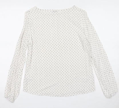 Re.draft Womens White Geometric Viscose Basic Blouse Size 6 Boat Neck