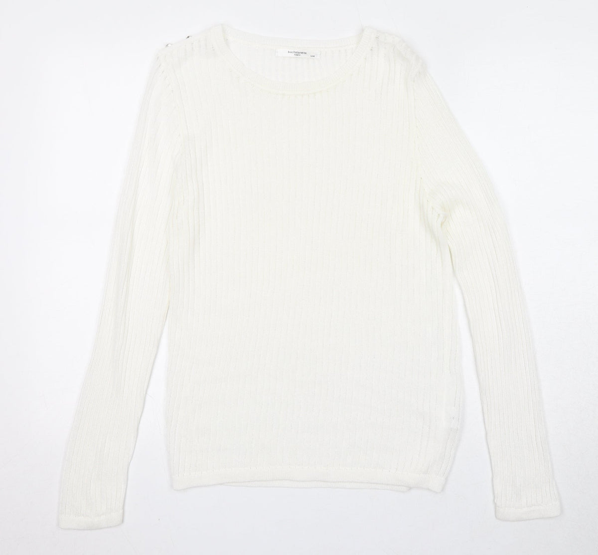 Bachelorette Paris Womens White Round Neck Viscose Pullover Jumper Size S