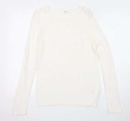 Bachelorette Paris Womens White Round Neck Viscose Pullover Jumper Size S