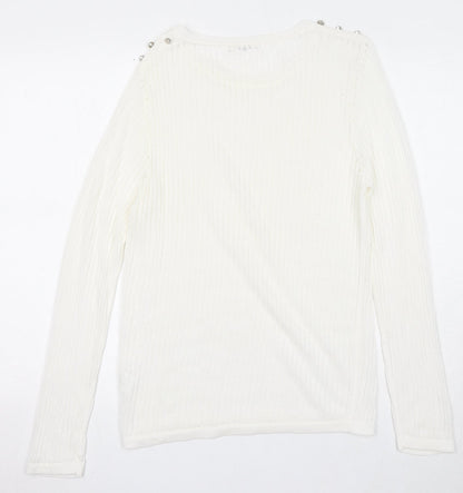Bachelorette Paris Womens White Round Neck Viscose Pullover Jumper Size S