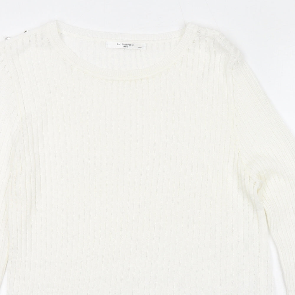 Bachelorette Paris Womens White Round Neck Viscose Pullover Jumper Size S