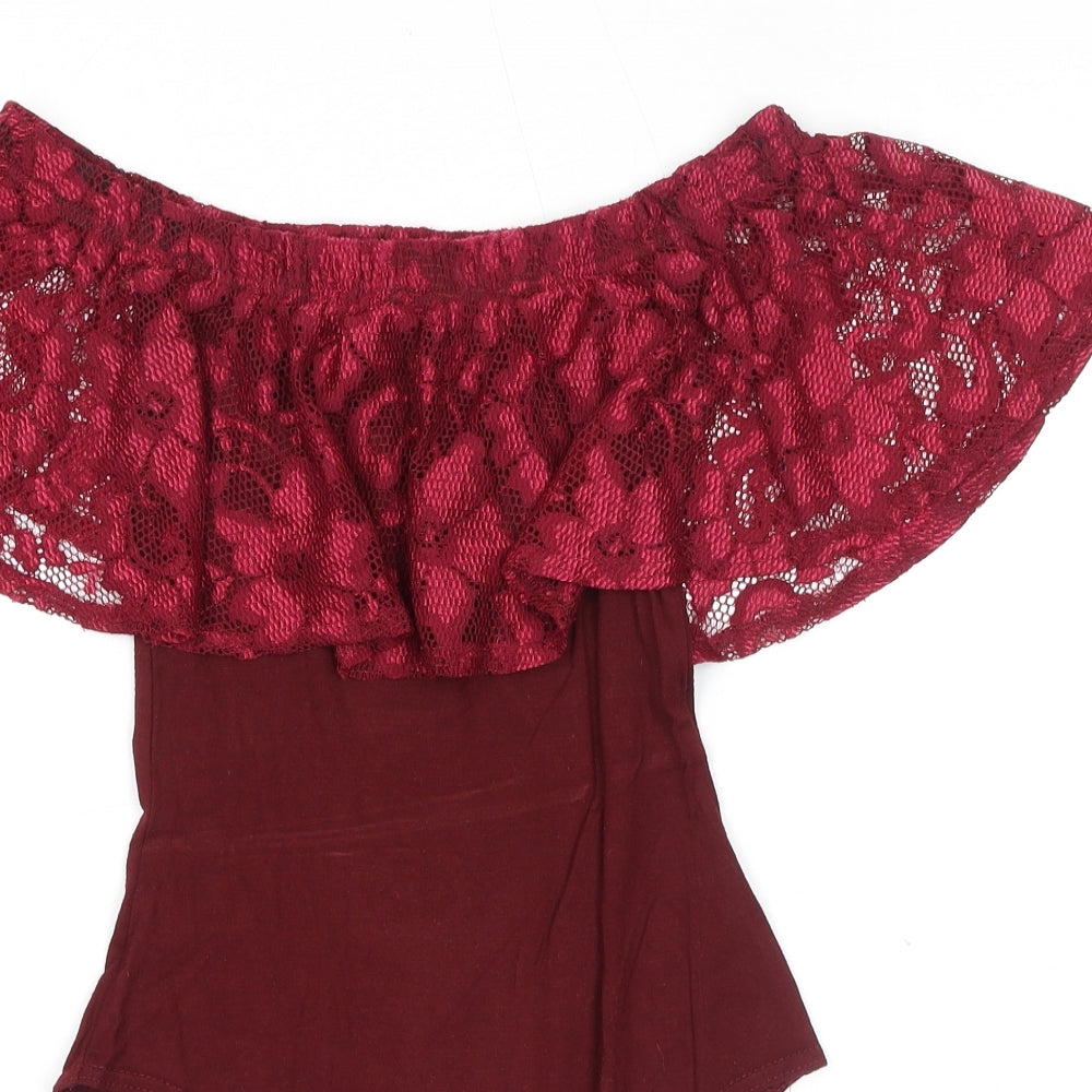 Select Womens Red Viscose Bodysuit One-Piece Size 6 Pullover