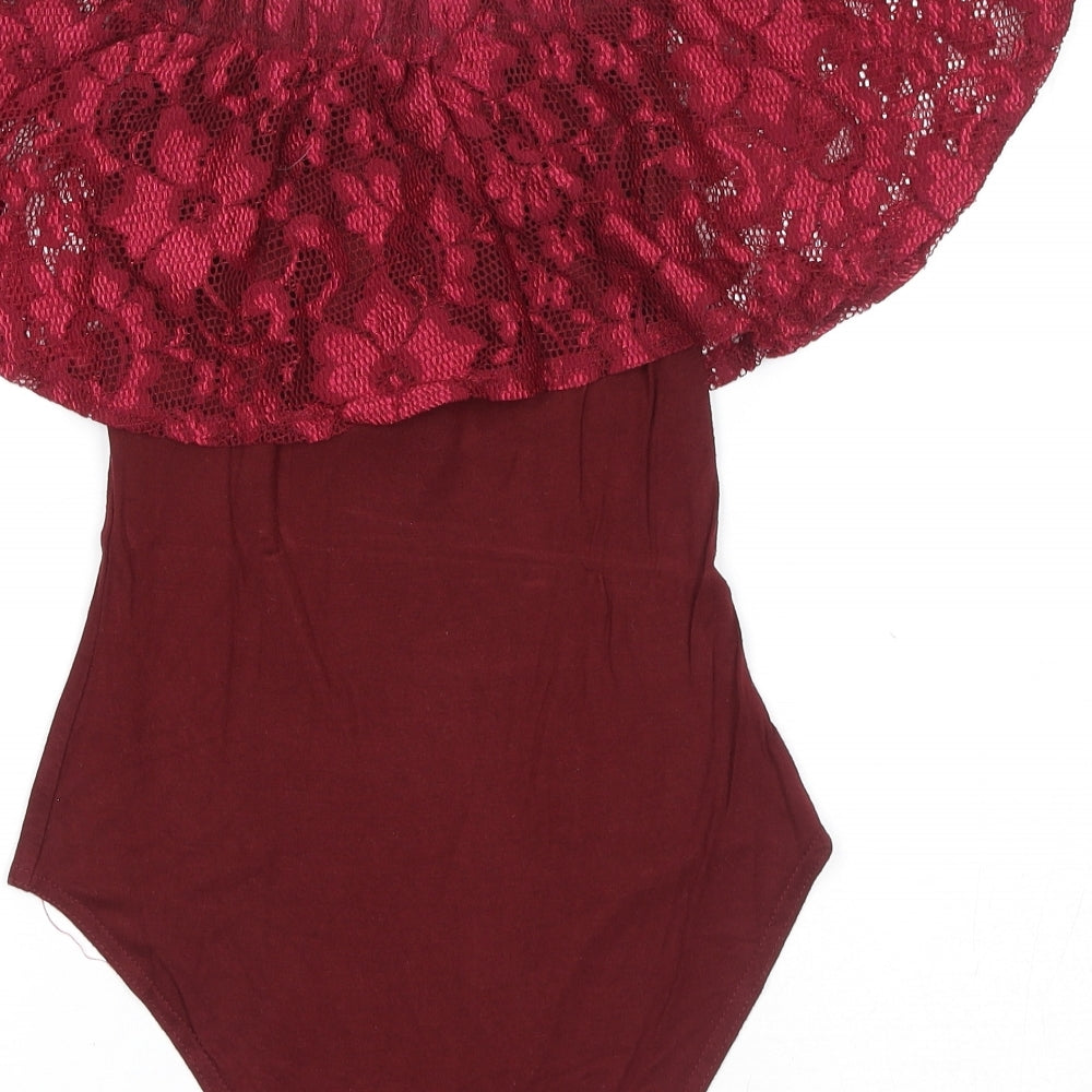 Select Womens Red Viscose Bodysuit One-Piece Size 6 Pullover