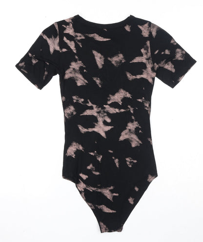 Select Womens Black Geometric Viscose Bodysuit One-Piece Size 8 Snap - Lace Up Front