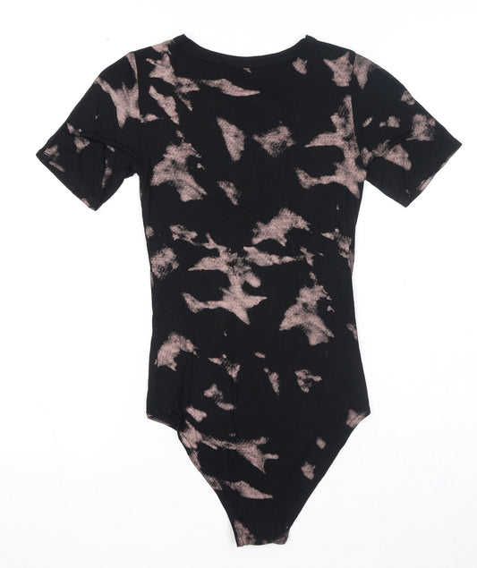 Select Womens Black Geometric Viscose Bodysuit One-Piece Size 8 Snap - Lace Up Front