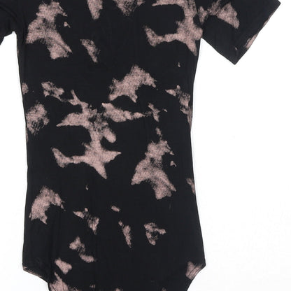 Select Womens Black Geometric Viscose Bodysuit One-Piece Size 8 Snap - Lace Up Front