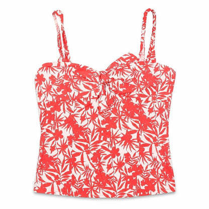 Dorothy Perkins Womens Red Geometric Cotton Basic Tank Size 12 Sweetheart - Leaf Print