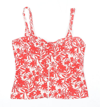 Dorothy Perkins Womens Red Geometric Cotton Basic Tank Size 12 Sweetheart - Leaf Print