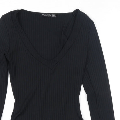 Nasty Gal Womens Black Polyester Bodysuit One-Piece Size 8 Snap