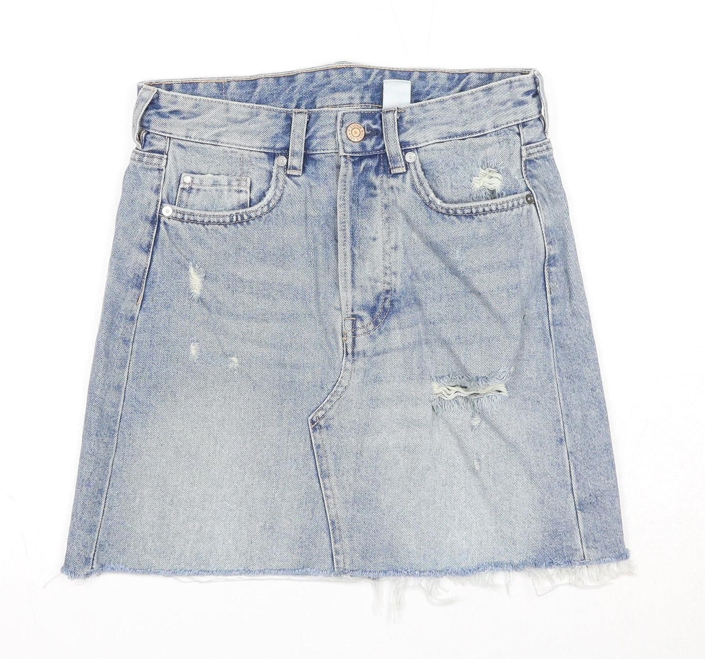 H&M Womens Blue Cotton A-Line Skirt Size 8 Zip