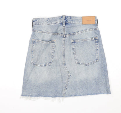 H&M Womens Blue Cotton A-Line Skirt Size 8 Zip