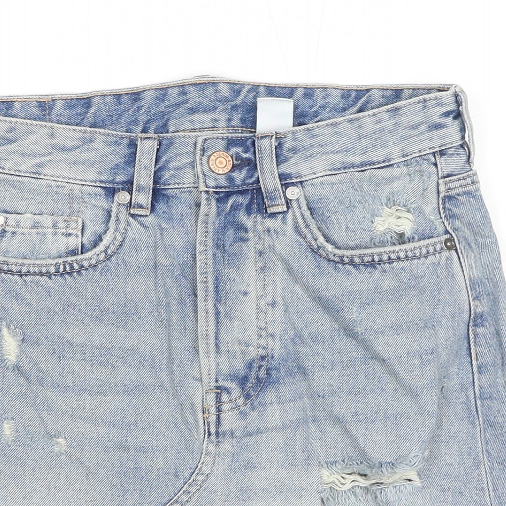 H&M Womens Blue Cotton A-Line Skirt Size 8 Zip