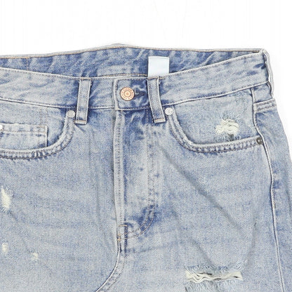 H&M Womens Blue Cotton A-Line Skirt Size 8 Zip