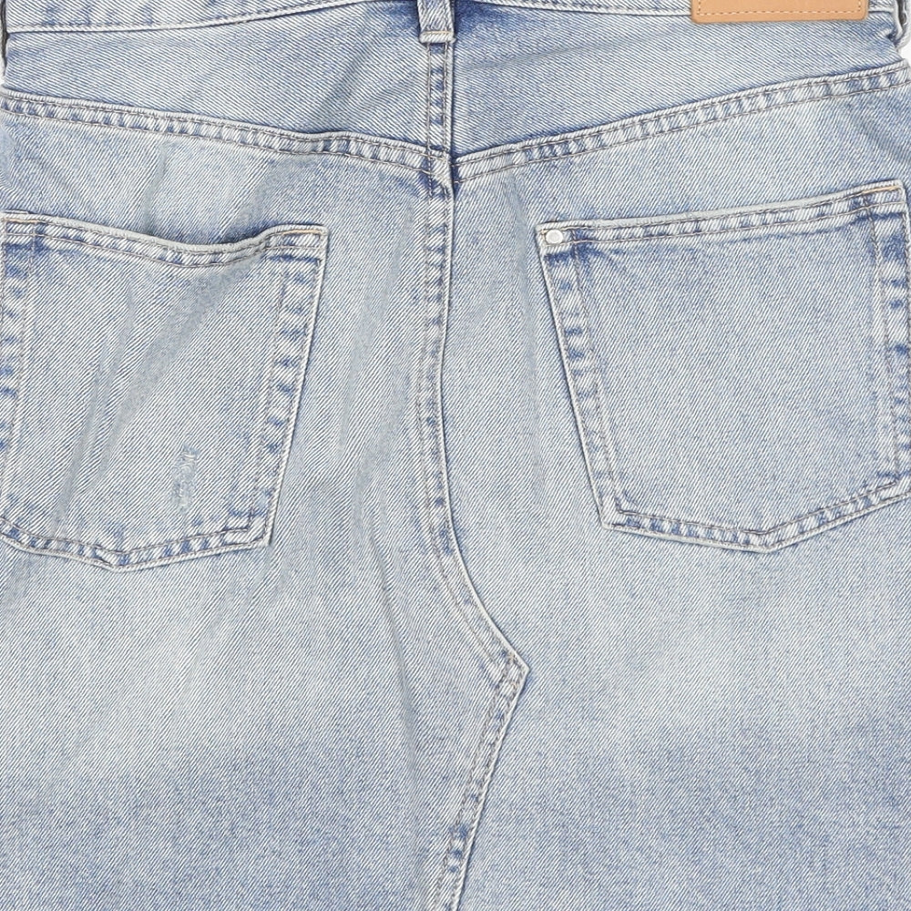H&M Womens Blue Cotton A-Line Skirt Size 8 Zip