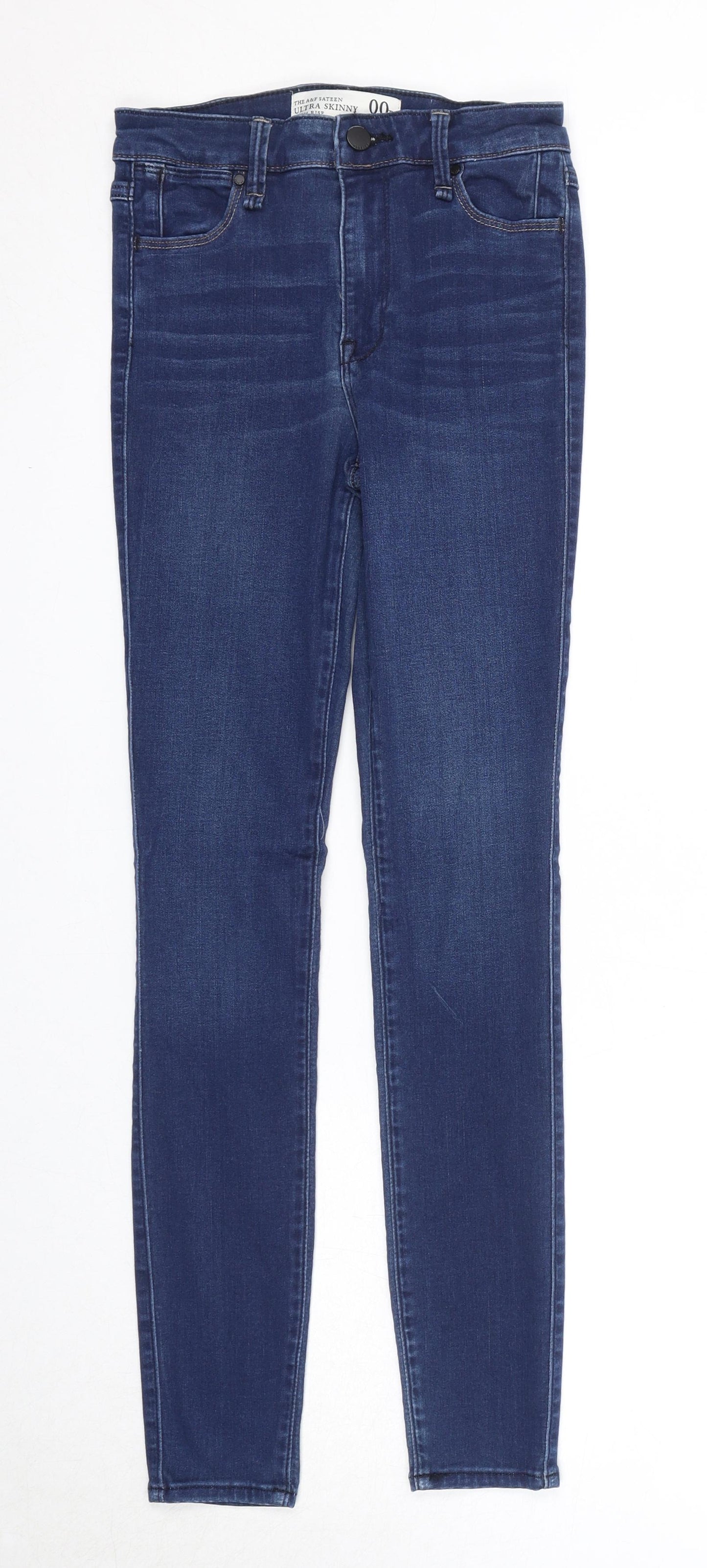 The A&F Sateen Womens Blue Cotton Skinny Jeans Size 24 in L29 in Regular Zip