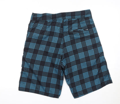 Interstate 405 Mens Black Plaid Polyester Bermuda Shorts Size S Regular Drawstring