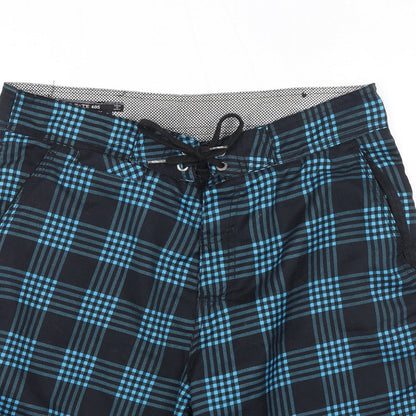 Interstate 405 Mens Black Plaid Polyester Bermuda Shorts Size S Regular Drawstring