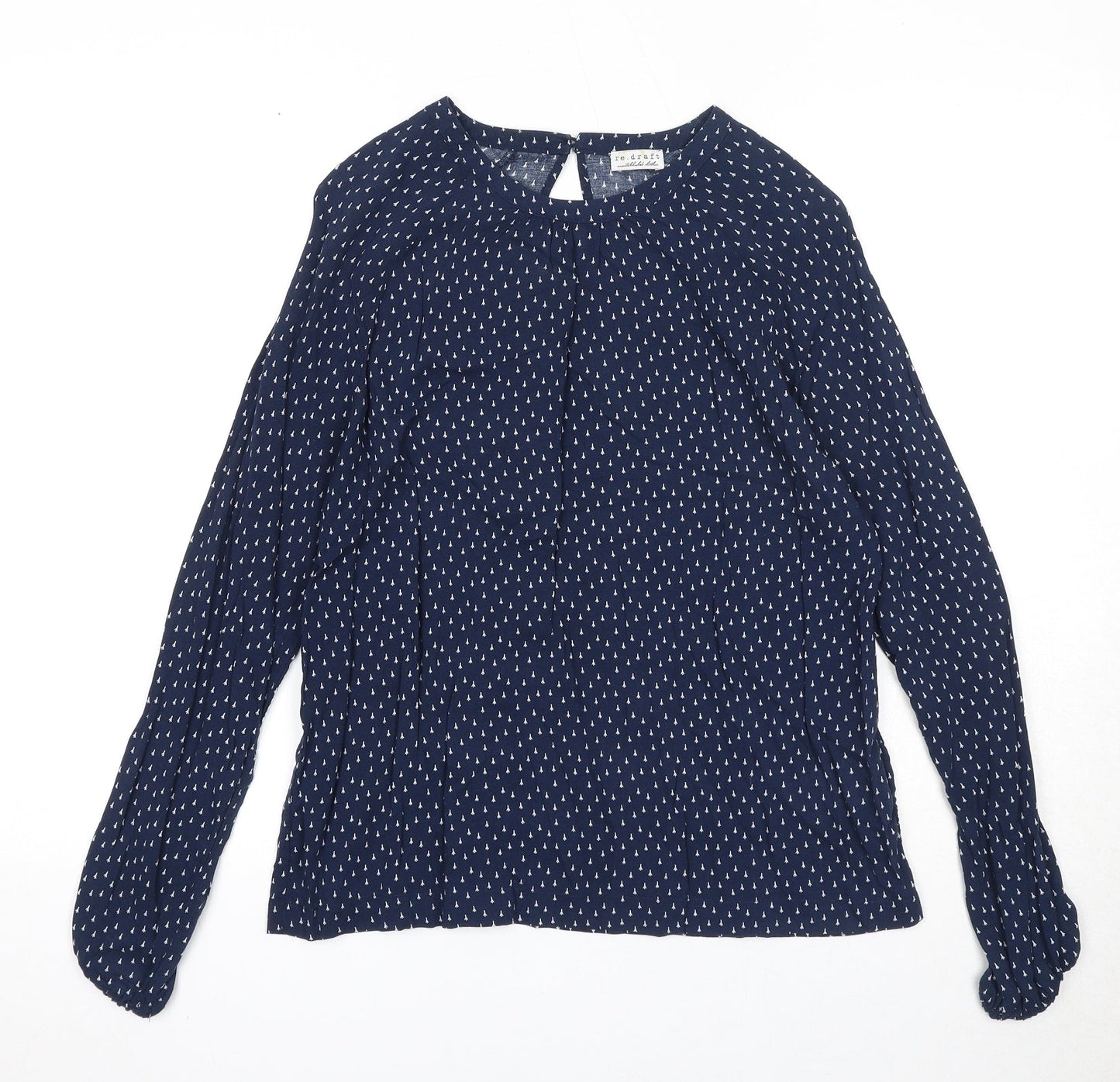Re.draft Womens Blue Geometric Viscose Basic Blouse Size 6 Round Neck