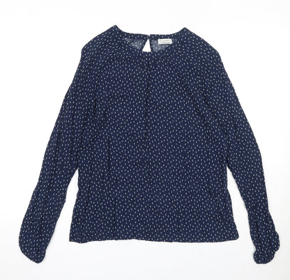 Re.draft Womens Blue Geometric Viscose Basic Blouse Size 6 Round Neck