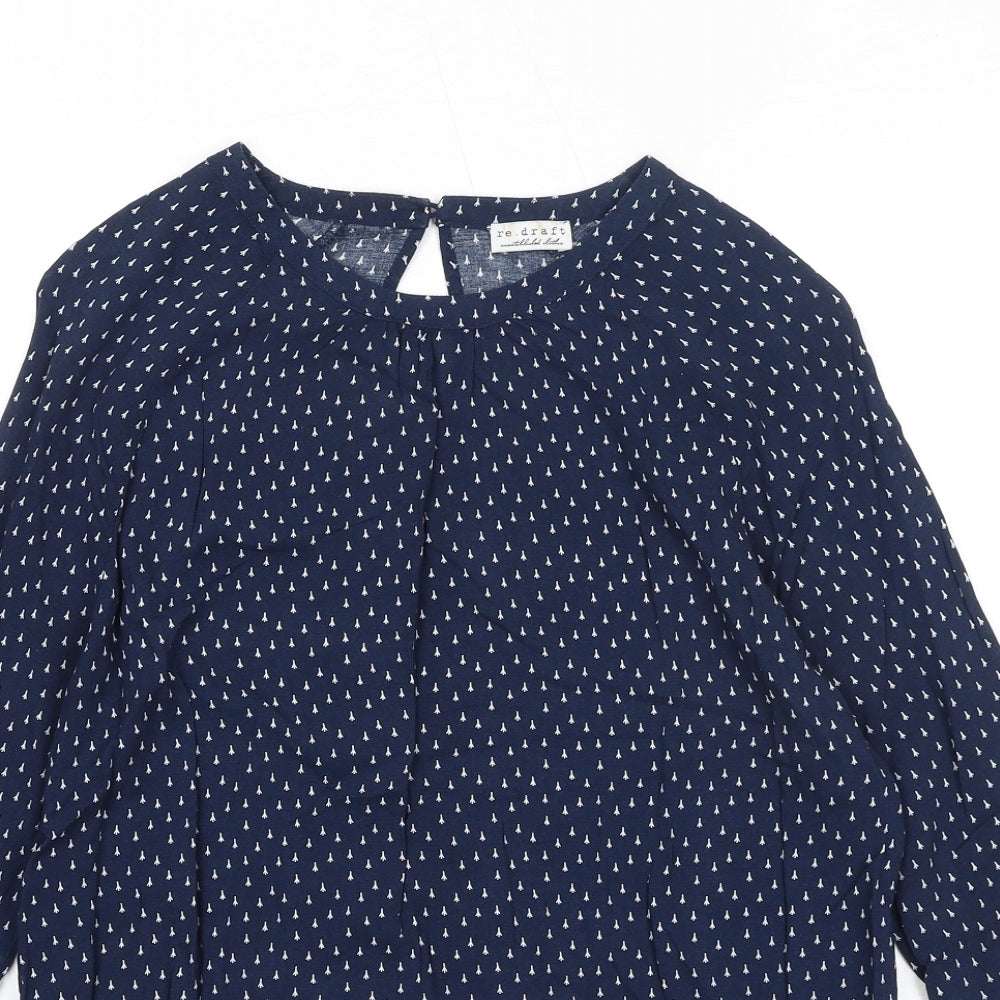 Re.draft Womens Blue Geometric Viscose Basic Blouse Size 6 Round Neck