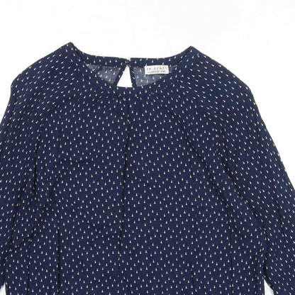 Re.draft Womens Blue Geometric Viscose Basic Blouse Size 6 Round Neck