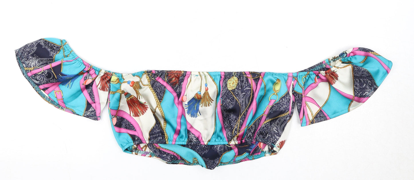 Womens UK Size 14 Missguided Multicoloured Cropped Blouse