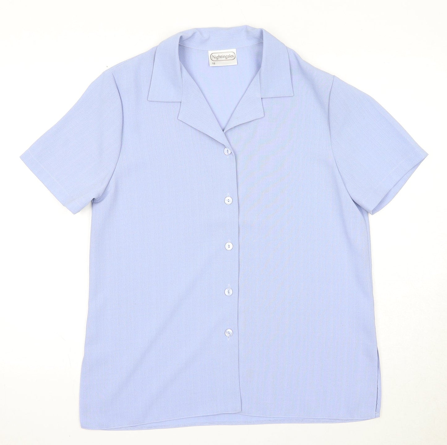Womens UK Size 12 Nightingales Blue Basic Button-Up