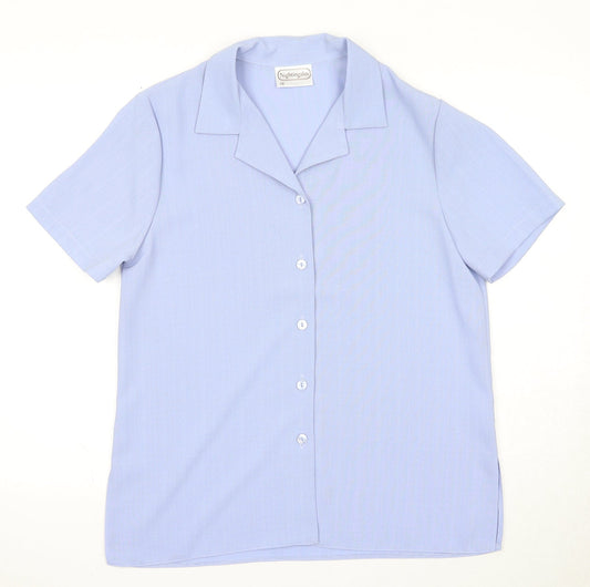 Nightingales Womens Blue Polyester Basic Button-Up Size 12 Collared