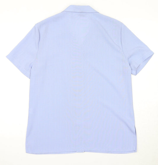 Nightingales Womens Blue Polyester Basic Button-Up Size 12 Collared