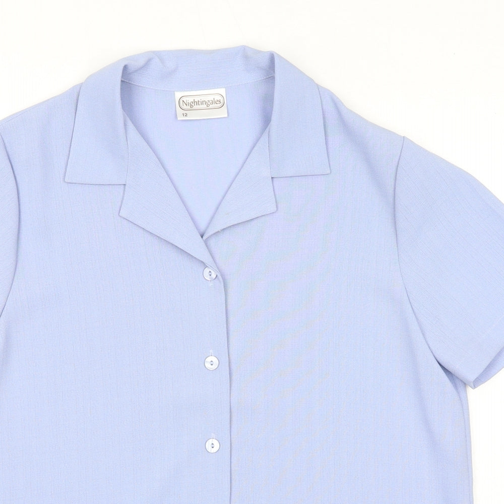Womens UK Size 12 Nightingales Blue Basic Button-Up