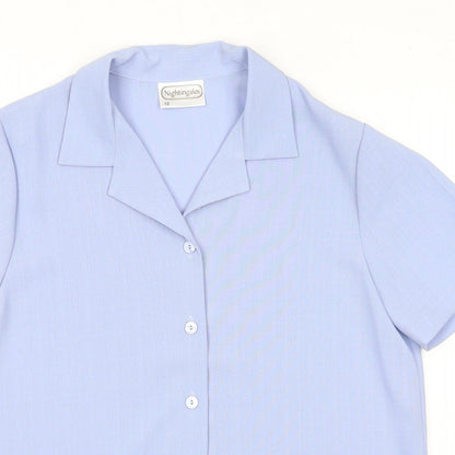 Womens UK Size 12 Nightingales Blue Basic Button-Up