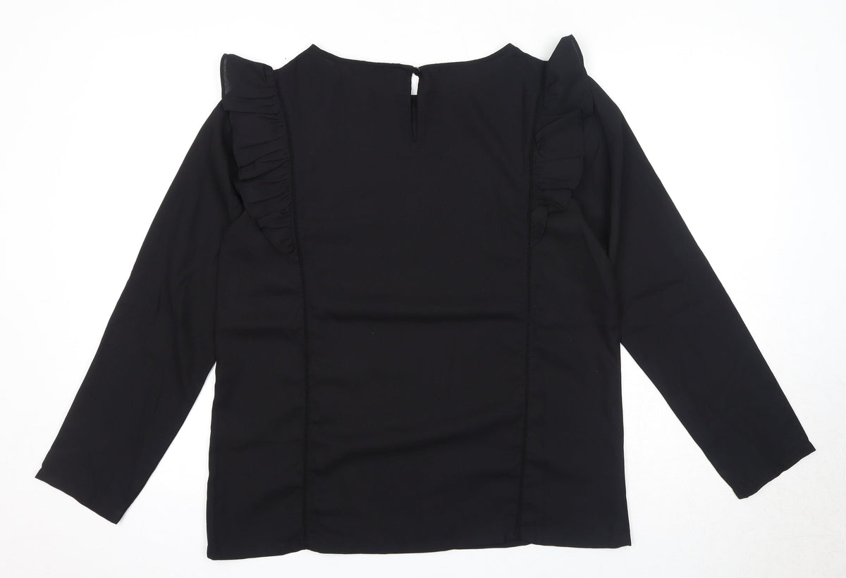 Hawt Womens Black Polyester Basic T-Shirt Size L Round Neck
